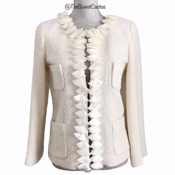 J.Crew Ivory Distressed Satin Ruffle Trim Wool Blend Suit Jacket Blazer 6